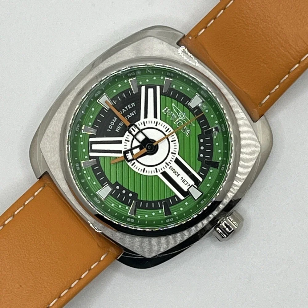 Invicta Mens S1 Rally 28602 Green Dial Brown Leather Strap 48mm Sport Watch NWT